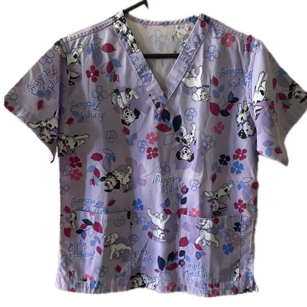 Purple Dalmatian Print Scrub Top